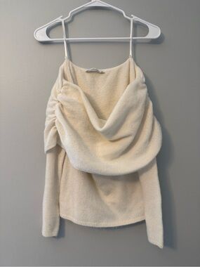 Abercrombie and Fitch Cream Off-Shoulder Draped Sweater